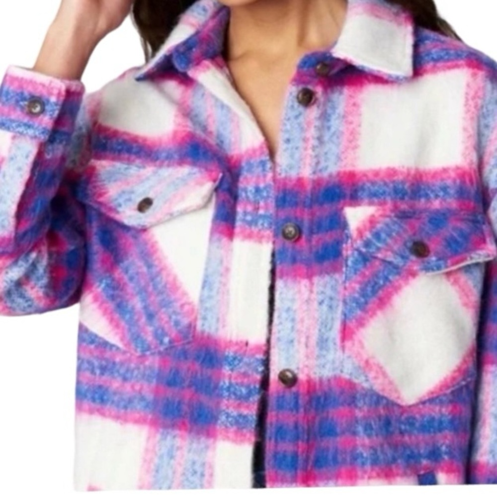 ☔️EUC☔️ Blank NYC Cropped Plaid Shacket, Size Small Cabincore Vibes - Picture 8 of 8